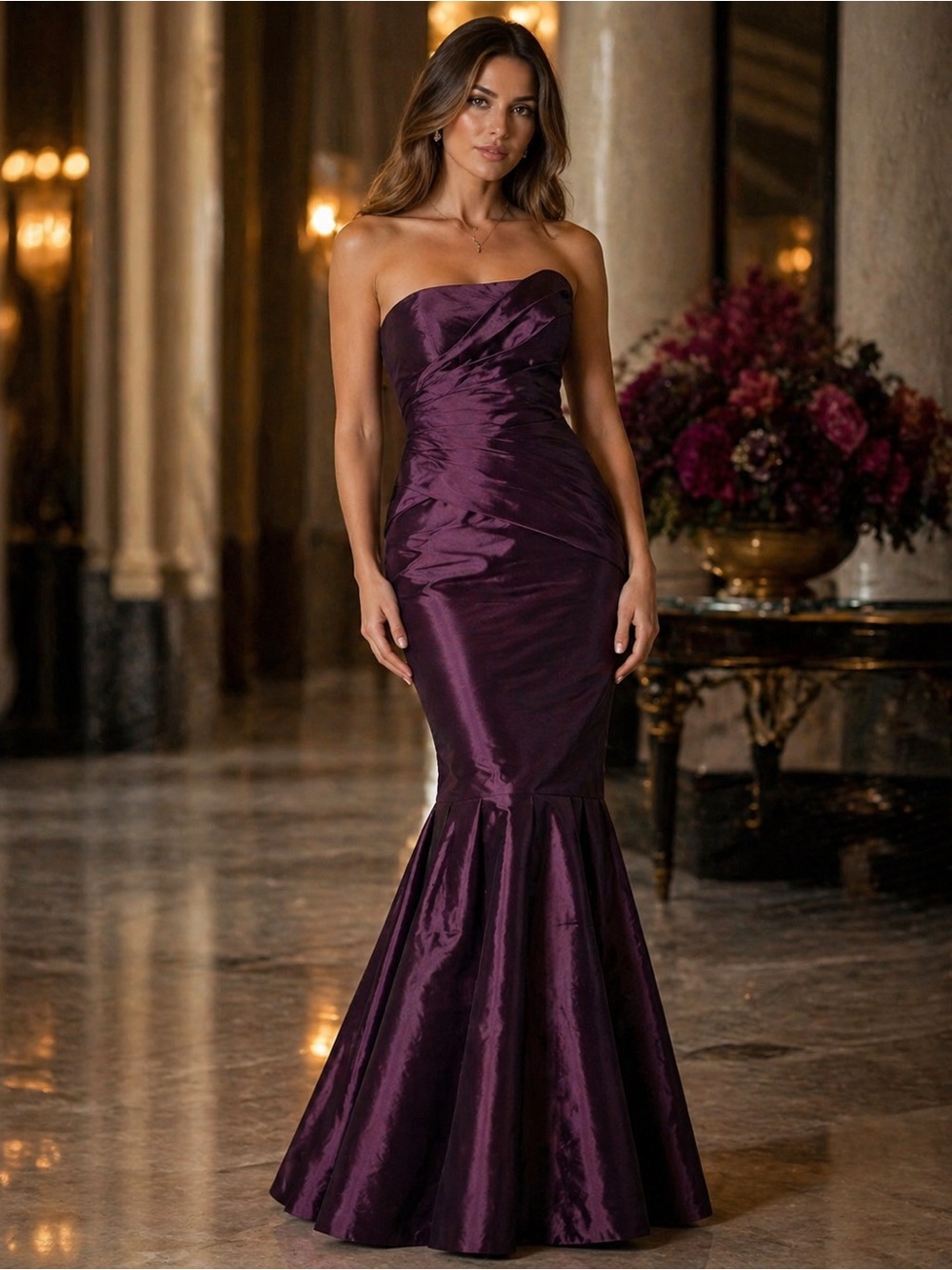 Monique Lhuillier Plum Strapless Mermaid Formal Gown Size 10